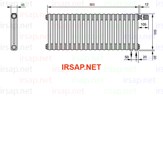 чертеж радиатора Irsap Tesi 20500-2020500-20-25-01